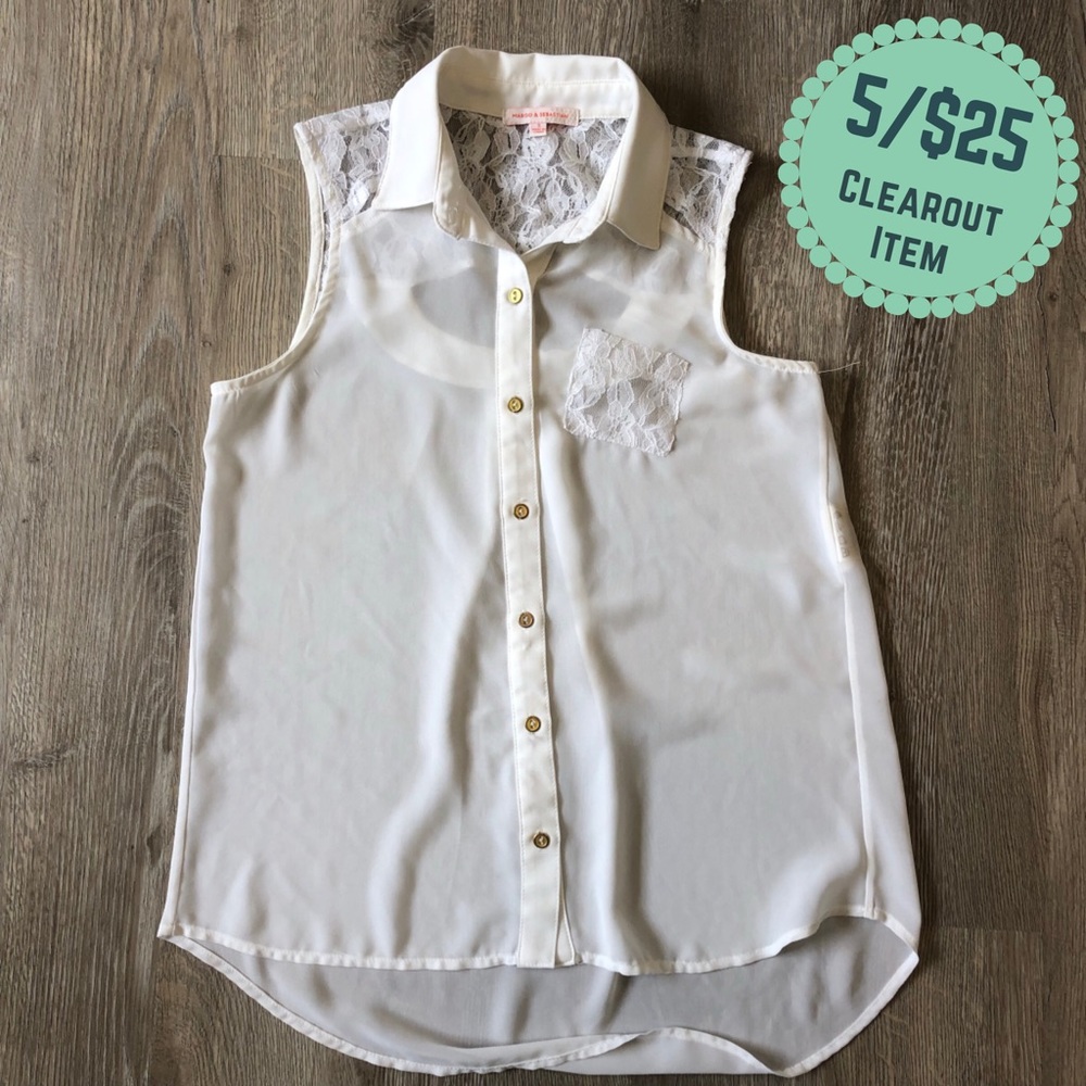 MARGO & SEBASTIAN Button Down Lace Tank - White Size Small